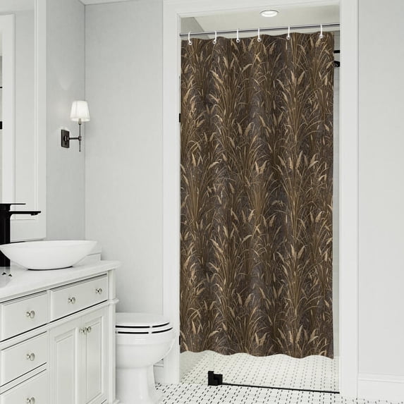 Camo and Grass Brown Pattern Modern Waterproof Shower Curtain Set with 12 Hooks, Washable Decorative Bathroom Shower Curtain