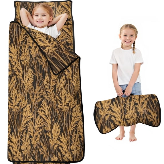 Camo and Grass Brown Pattern Teens Toddler Nap Mat with Pillow, Sleeping Mat Bag for Preschool Daycare 60"x20"
