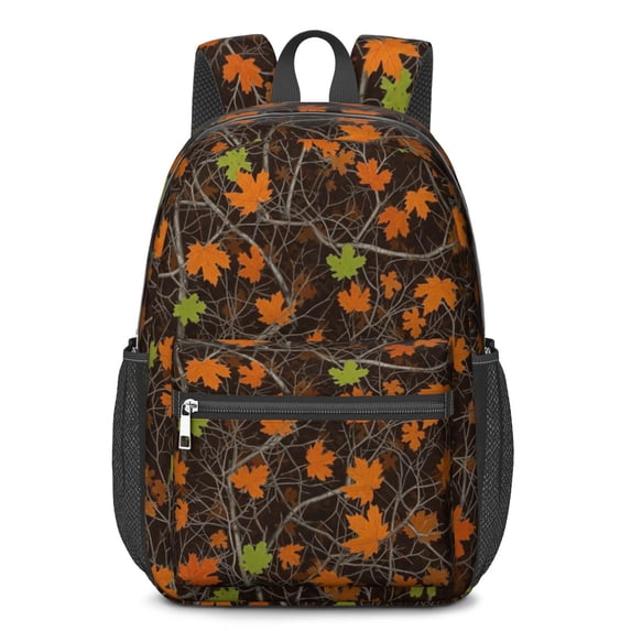 Camo and Maple Brown Pattern 17" Waterproof Oxford School Backpacks for Teens, S-Shape Padded Straps, for School, Travel, Hiking, Camping