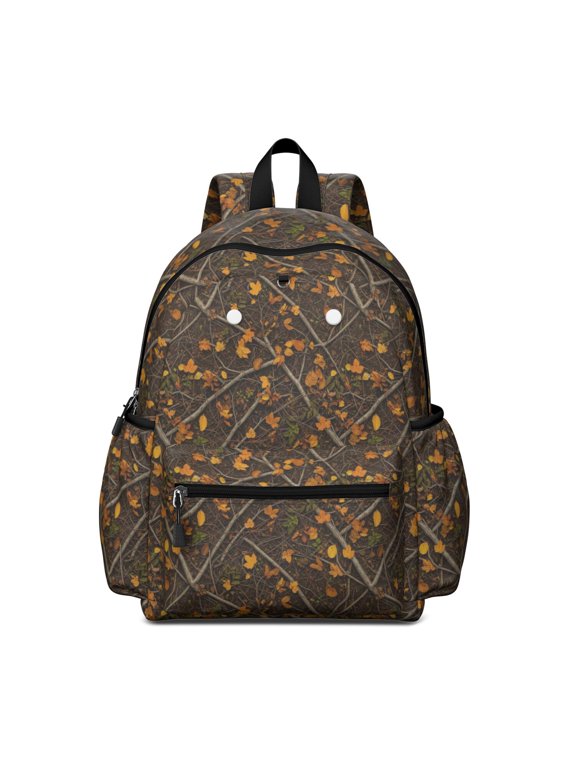 Camo and Maple Brown Pattern Cute School Backpack with Padded Back and Adjustable Shoulder Straps 13.4"x11"x4.7"