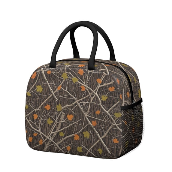 Camo and Maple Brown Pattern Insulated Leakproof Lunch Box for Work, Lunch Bag for Women Men, Loncheras Para Mujer for Beach Travel Picnic Camping