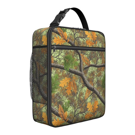 Camo and Oak Green Pattern Insulated Lunch Bag for Men Women,Waterproof Lunch Box for Work,Picnic or Travel,Thermal Insulation,10.63x9.06x3.54 Inches
