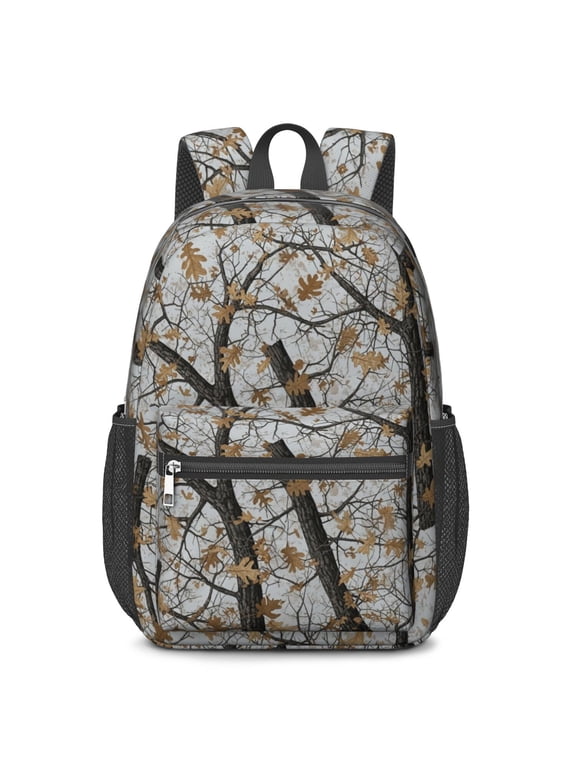 Camo and Oak Grey Pattern 17" School Backpacks for Teens,Waterproof Oxford Fabric,S-Shape Padded Straps for School,Travel,Hiking,Camping