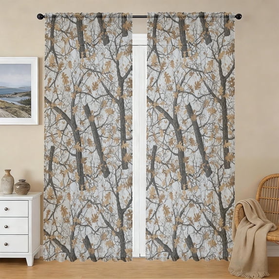 Camo and Oak Grey Pattern Sheer Curtains, Rod Pocket Sheer Drapes with ...