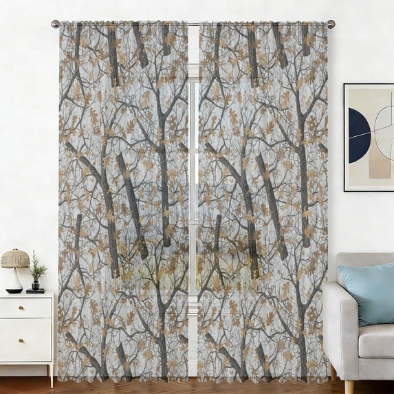 Camo and Oak Grey Pattern Sheer Curtains, Rod Pocket Sheer Drapes with ...