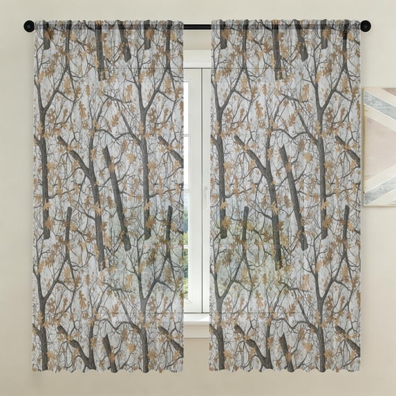 Camo and Oak Grey Pattern Sheer Curtains, Sheer Window Panels with Dual ...