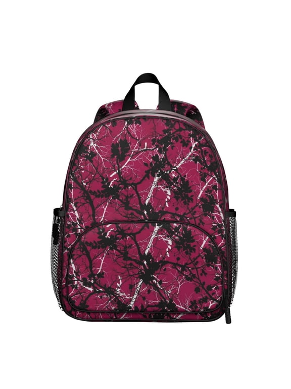 Camo and Twig Magenta Pattern Backpack for School, Cute School Bag with Adjustable Shoulder Straps and Padded Back, 13.8"x11.4"x6"