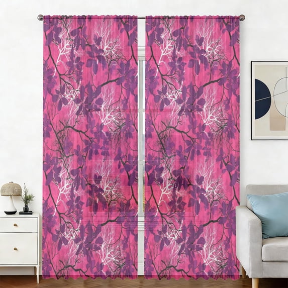 Camo and Twig Pink Pattern Sheer Curtains, Rod Pocket Sheer Drapes with ...