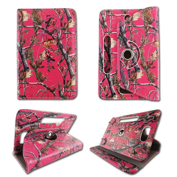 Camo pink Pintree folio tablet Case for Digiland 7 inch android tablet cases 7 inch Slim fit standing protective rotating universal PU leather standing cover