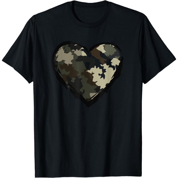 Camo print Heart Happy Valentines Day T-Shirt