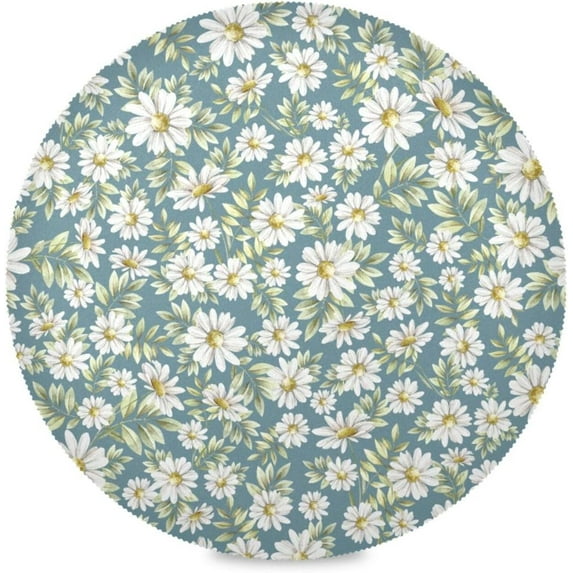 Camomile Daisy Round Placemats Washable Placemats Non-Slip Heat-Resistant Table Place Mats for Dining Kitchen Holiday Party Table Decoration 15.4"-4PCS Table Mat