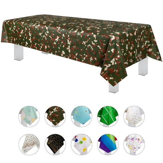 Camouflage 12 Pack Premium Disposable Plastic Tablecloth 54 Inch. x 108 Inch. Rectangle Table Cover By Grandipity