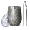 thumbnail image 1 of Camouflage 12oz Stainless Steel Insulated Wine Tumbler with Lid and Straw – Double Wall Vacuum Mug for Hot & Cold Drinks, 304 Steel Interior, Sweat-Free Design, 1 of 5