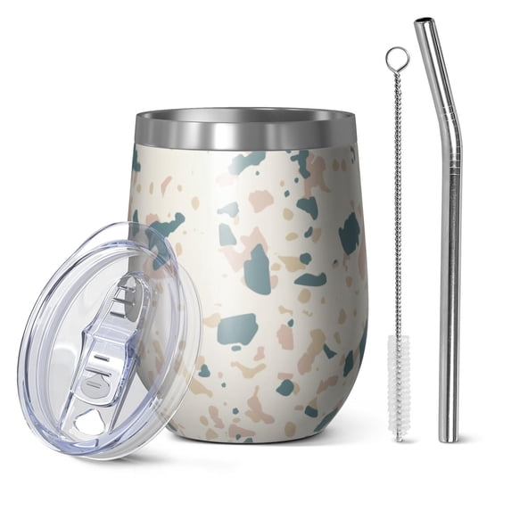 Camouflage 12oz Stainless Steel Insulated Wine Tumbler with Lid and Straw – Double Wall Vacuum Mug for Hot & Cold Drinks, 304 Steel Interior, Sweat-Free Design