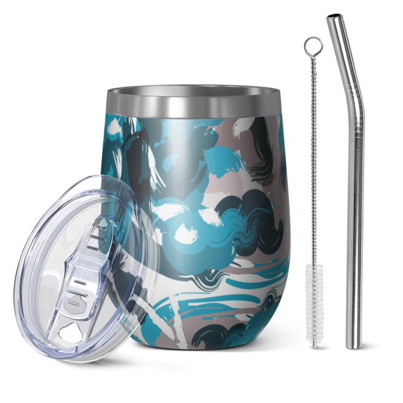Camouflage 12oz Stainless Steel Insulated Wine Tumbler with Lid and Straw – Double Wall Vacuum Mug for Hot & Cold Drinks, 304 Steel Interior, Sweat-Free Design
