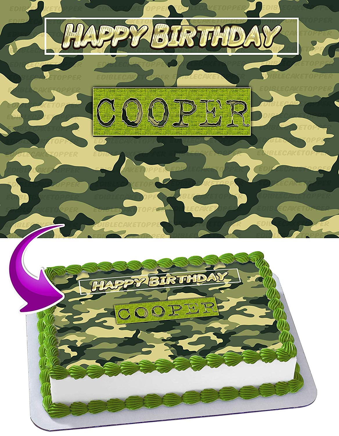 Camouflage 2 Edible Cake Image Topper Personalized Birthday Party 1/4
