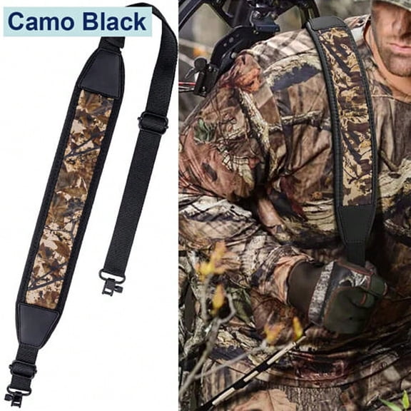 Camouflage 2 Point Rifle Gun Sling with Swivels, Non-Slip Padded Shoulder Strap for Outdoor Hunting