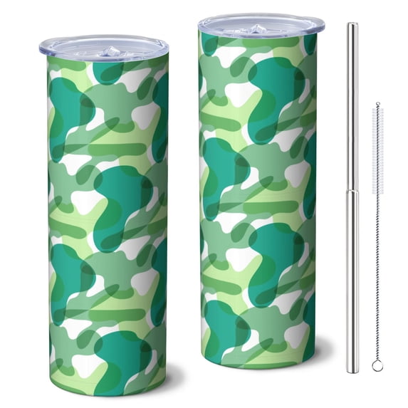 Camouflage 20 Oz Stainless Steel Skinny Tumbler – Vacuum Insulated Slim Travel Cup with Lid & Stainless Steel Straw, 360° Full Wrap Printed Tumbler for Home, Office & Outdoor Use