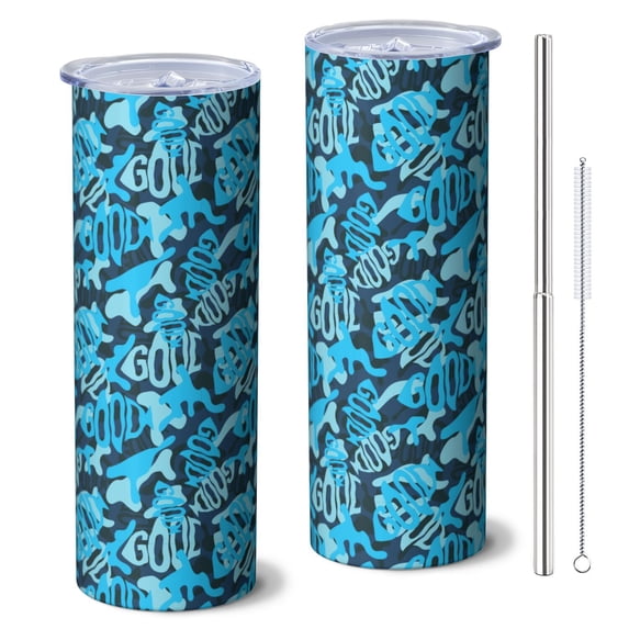 Camouflage 20 Oz Stainless Steel Skinny Tumbler – Vacuum Insulated Slim Travel Cup with Lid & Stainless Steel Straw, 360° Full Wrap Printed Tumbler for Home, Office & Outdoor Use