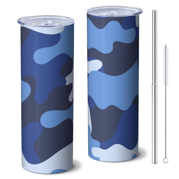 Camouflage 20 Oz Stainless Steel Skinny Tumbler – Vacuum Insulated Slim Travel Cup with Lid & Stainless Steel Straw, 360° Full Wrap Printed Tumbler for Home, Office & Outdoor Use
