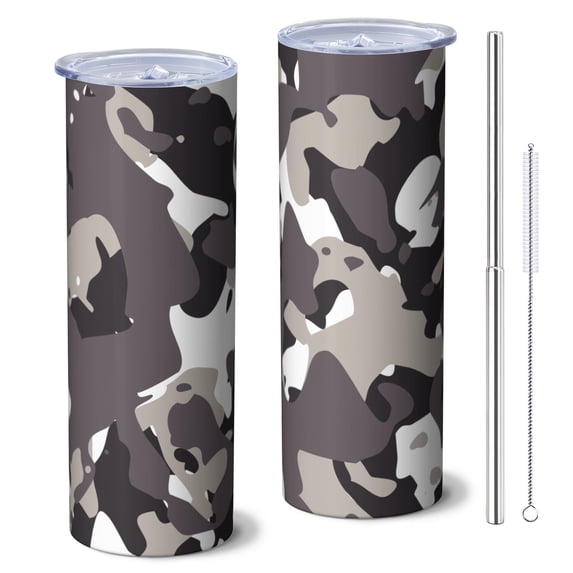 Camouflage 20 Oz Stainless Steel Skinny Tumbler – Vacuum Insulated Slim Travel Cup with Lid & Stainless Steel Straw, 360° Full Wrap Printed Tumbler for Home, Office & Outdoor Use