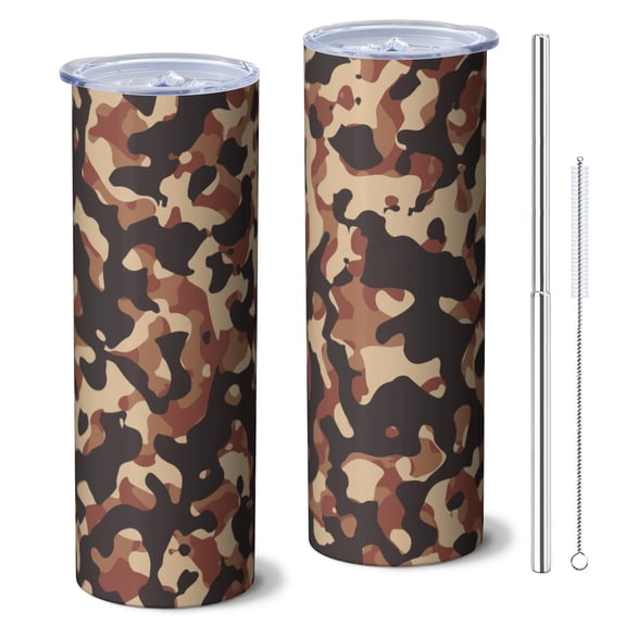 Camouflage 20 Oz Stainless Steel Skinny Tumbler – Vacuum Insulated Slim Travel Cup with Lid & Stainless Steel Straw, 360° Full Wrap Printed Tumbler for Home, Office & Outdoor Use