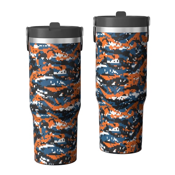 30oz Tumbler with Swivel Handle, Vacuum Insulated Stainless Steel Travel Mug with 2-in-1 Straw Lid, Camo Print