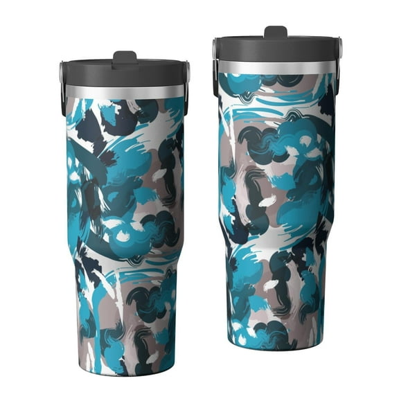 Camouflage 30oz Handheld Travel Tumbler with Handle – Double Wall Stainless Steel Insulated Cup, Flip Straw Lid, Leak-Proof & BPA-Free for Hot and Cold Drinks – Durable Coffee & Juice Mug Black