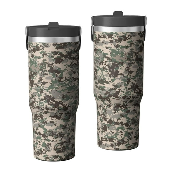 30oz Tumbler with Swivel Handle, Vacuum Insulated Stainless Steel Travel Mug with 2-in-1 Straw Lid, Camo Print