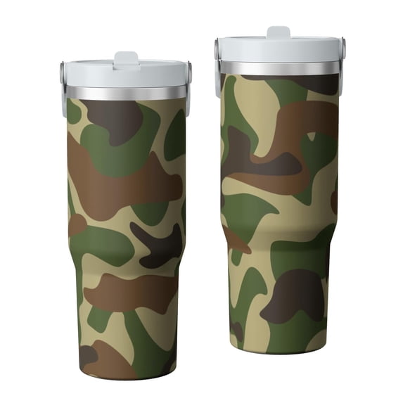 30oz Tumbler with Swivel Handle, Vacuum Insulated Stainless Steel Travel Mug with 2-in-1 Straw Lid, Camo Print