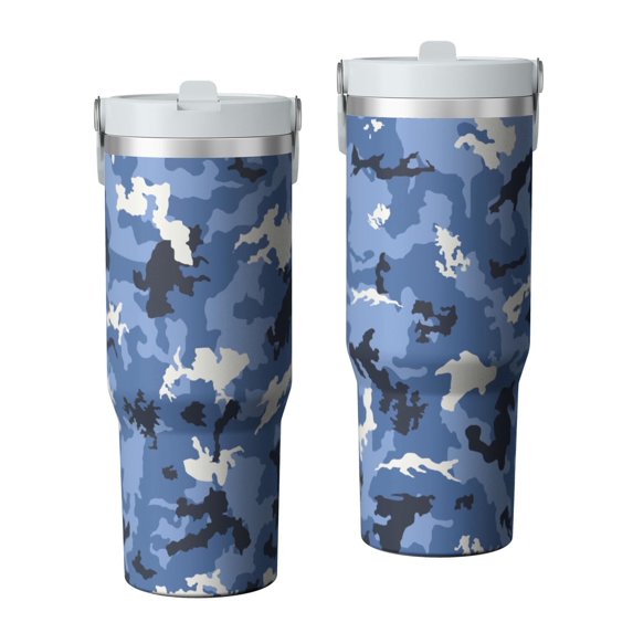 Camouflage 30oz Handheld Travel Tumbler with Handle – Double Wall Stainless Steel Insulated Cup, Flip Straw Lid, Leak-Proof & BPA-Free for Hot and Cold Drinks – Durable Coffee & Juice Mug White