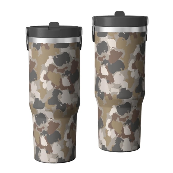 Camouflage 30oz Handheld Travel Tumbler with Handle – Double Wall Stainless Steel Insulated Cup, Flip Straw Lid, Leak-Proof & BPA-Free for Hot and Cold Drinks – Durable Coffee & Juice Mug Black