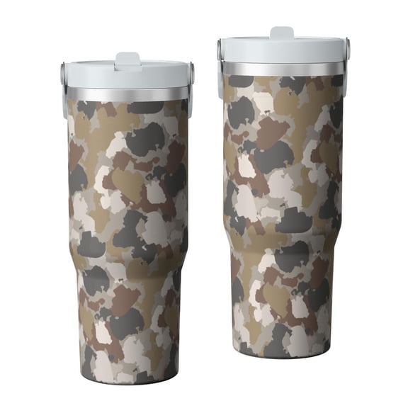 Camouflage 30oz Handheld Travel Tumbler with Handle – Double Wall Stainless Steel Insulated Cup, Flip Straw Lid, Leak-Proof & BPA-Free for Hot and Cold Drinks – Durable Coffee & Juice Mug White