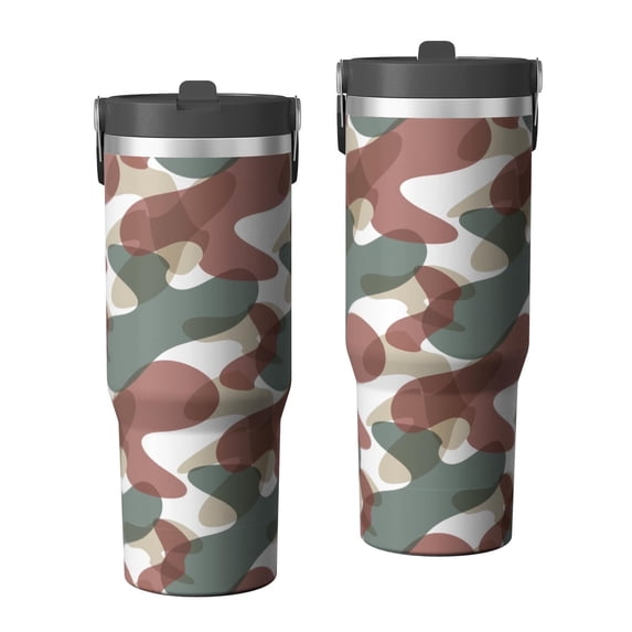 Camouflage 30oz Handheld Travel Tumbler with Handle – Double Wall Stainless Steel Insulated Cup, Flip Straw Lid, Leak-Proof & BPA-Free for Hot and Cold Drinks – Durable Coffee & Juice Mug Black