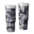 thumbnail image 1 of Camouflage 30oz Handheld Travel Tumbler with Handle – Double Wall Stainless Steel Insulated Cup, Flip Straw Lid, Leak-Proof & BPA-Free for Hot and Cold Drinks – Durable Coffee & Juice Mug White, 1 of 6