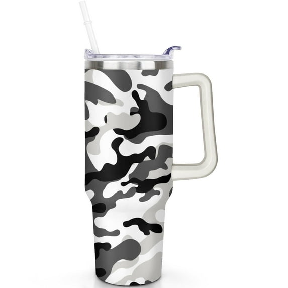 Camouflage 40 oz Tumbler with Spill Proof Lid Straw Camouflage Theme 40oz Tumbler with Handle Double Insulated Travel Coffee Cup Gifts for Men Women