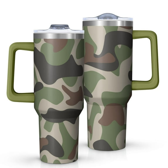 Camouflage 40oz Tumbler– Stainless Steel Insulated Tumbler with Handle and Straw, Large Capacity Travel Cup for Hot & Cold Drinks