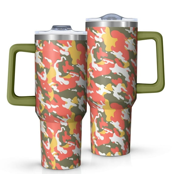 Camouflage 40oz Tumbler– Stainless Steel Insulated Tumbler with Handle and Straw, Large Capacity Travel Cup for Hot & Cold Drinks