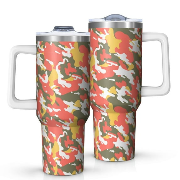 Camouflage 40oz Tumbler– Stainless Steel Insulated Tumbler with Handle and Straw, Large Capacity Travel Cup for Hot & Cold Drinks