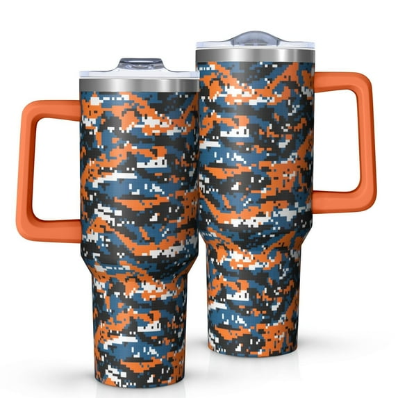 Camouflage 40oz Tumbler– Stainless Steel Insulated Tumbler with Handle and Straw, Large Capacity Travel Cup for Hot & Cold Drinks