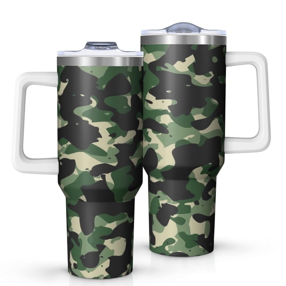 Camouflage 40oz Tumbler– Stainless Steel Insulated Tumbler with Handle and Straw, Large Capacity Travel Cup for Hot & Cold Drinks