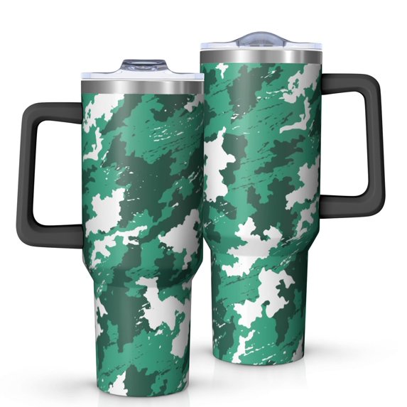 Camouflage 40oz Tumbler– Stainless Steel Insulated Tumbler with Handle and Straw, Large Capacity Travel Cup for Hot & Cold Drinks