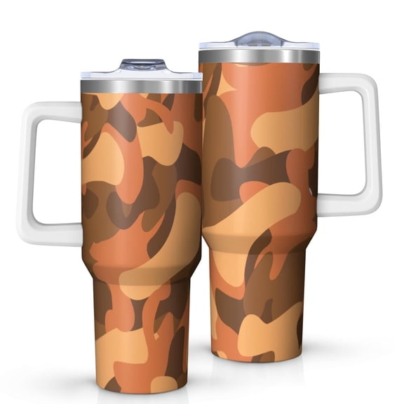 Camouflage 40oz Tumbler– Stainless Steel Insulated Tumbler with Handle and Straw, Large Capacity Travel Cup for Hot & Cold Drinks