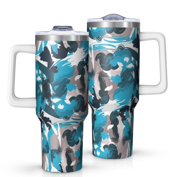 Camouflage 40oz Tumbler– Stainless Steel Insulated Tumbler with Handle and Straw, Large Capacity Travel Cup for Hot & Cold Drinks