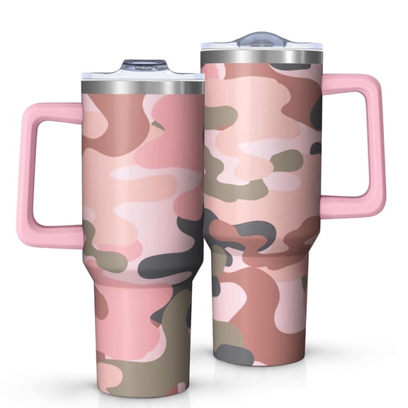 Camouflage 40oz Tumbler– Stainless Steel Insulated Tumbler with Handle and Straw, Large Capacity Travel Cup for Hot & Cold Drinks