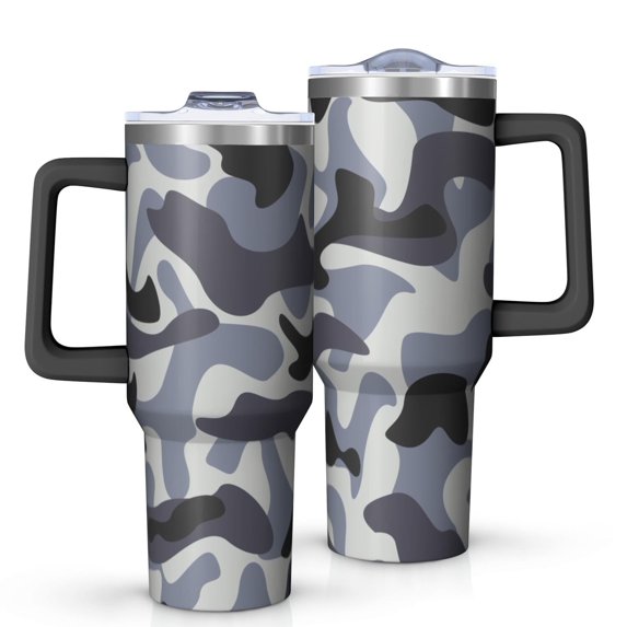 Camouflage 40oz Tumbler– Stainless Steel Insulated Tumbler with Handle and Straw, Large Capacity Travel Cup for Hot & Cold Drinks