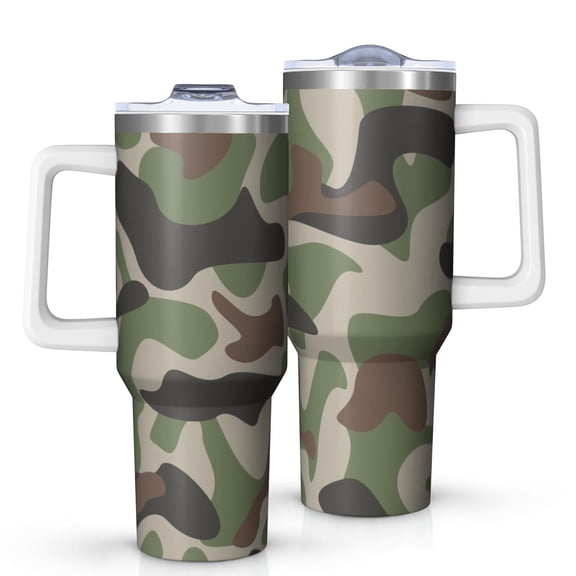 Camouflage 40oz Tumbler– Stainless Steel Insulated Tumbler with Handle and Straw, Large Capacity Travel Cup for Hot & Cold Drinks