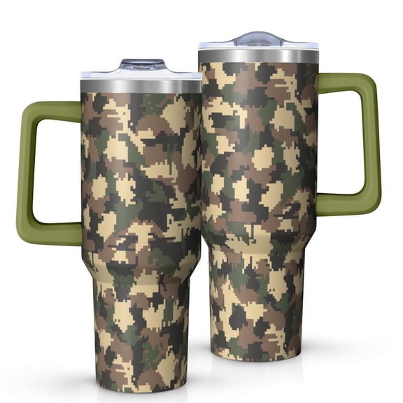 Camouflage 40oz Tumbler– Stainless Steel Insulated Tumbler with Handle and Straw, Large Capacity Travel Cup for Hot & Cold Drinks