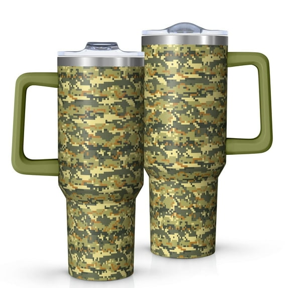 Camouflage 40oz Tumbler– Stainless Steel Insulated Tumbler with Handle and Straw, Large Capacity Travel Cup for Hot & Cold Drinks