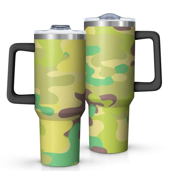 Camouflage 40oz Tumbler– Stainless Steel Insulated Tumbler with Handle and Straw, Large Capacity Travel Cup for Hot & Cold Drinks